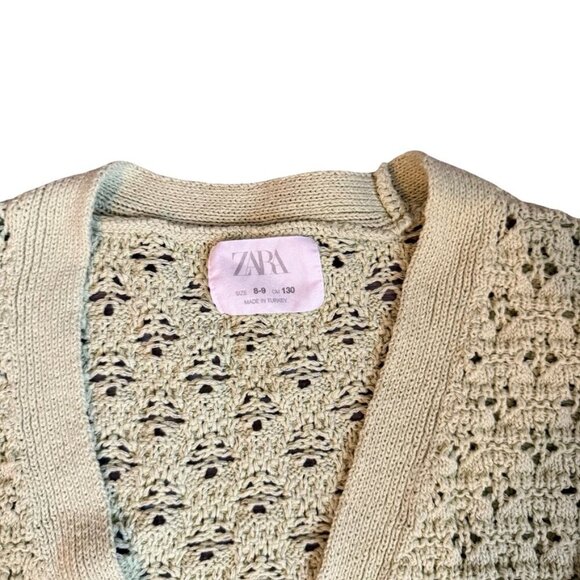 Zara Girls Crochet Knit Cardigan Light Green Sweater Size 8 - Picture 2 of 3